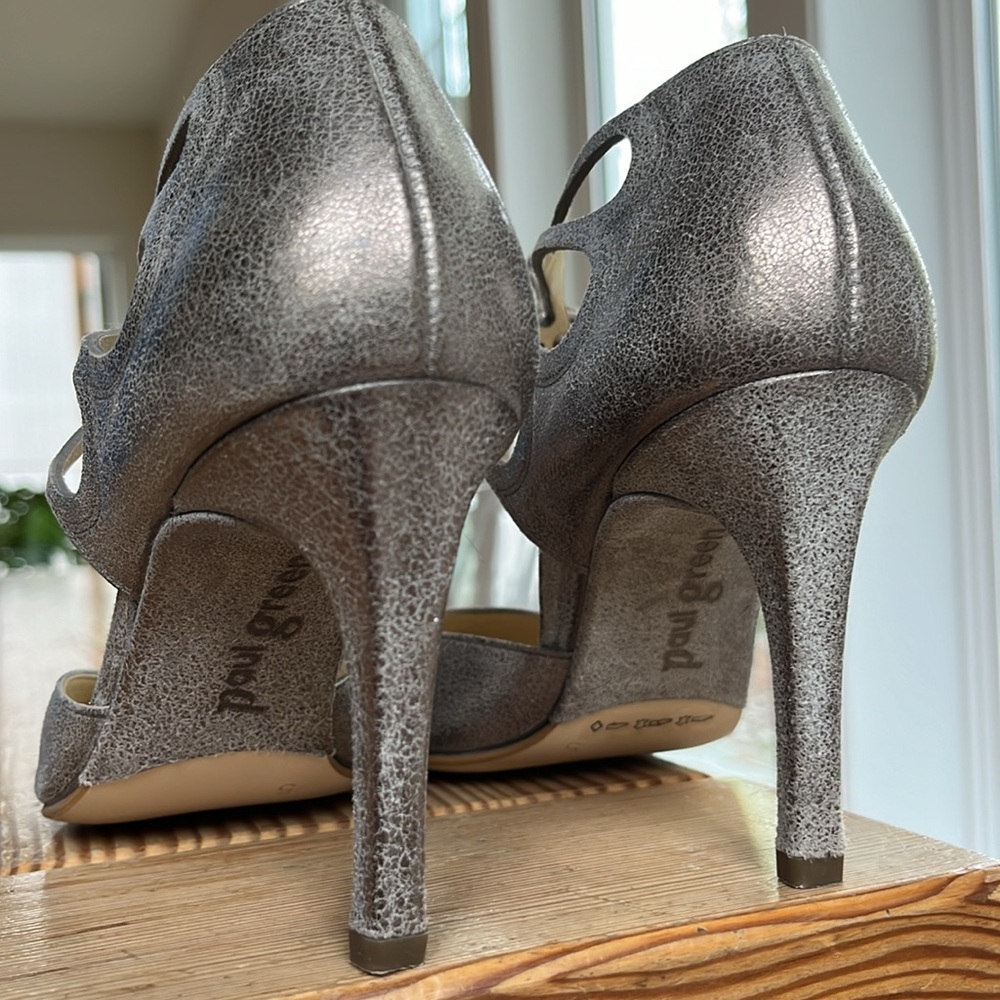 Paul Green Justine Leather Metallic Heels Ankle Lace - Picture 4 of 14